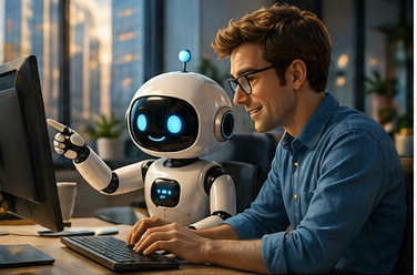 KI-Concierge unterstützt einen Mittelständler am Computer